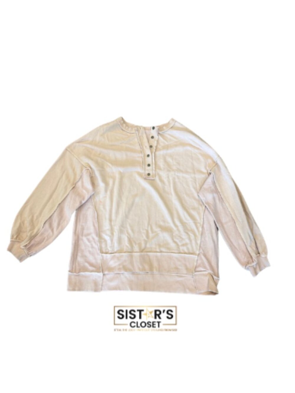 Cream Button Neck Sweatshirt Women's Large Casual Pullover